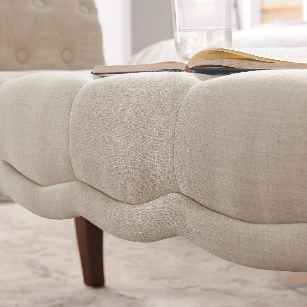 Linon Menlo Rolled Arm Button Tufted Bench, Dark Walnut Finish with Natural Fabric