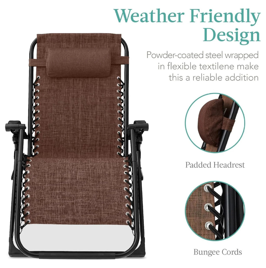 Oversized Chair, Folding Outdoor Patio Recliner, XL Anti Gravity Lounger w/Removable Cushion, Cup Holder, Side Tray, 350lb Capacity - Taupe