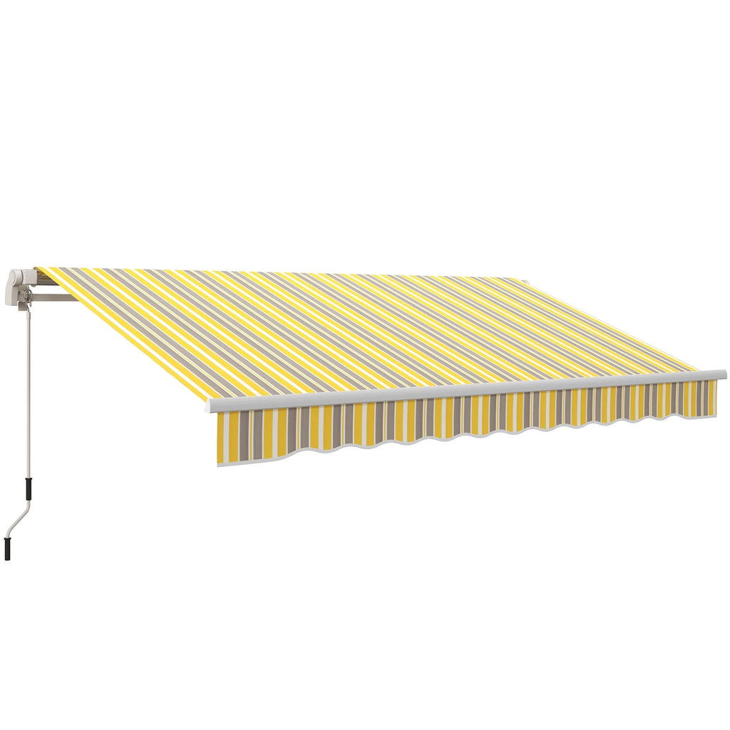 Outsunny 12' x 10' Manual Retractable Awning Outdoor Sunshade Shelter for Patio, Balcony, Yard, with Adjustable & Versatile Design, Beige and White