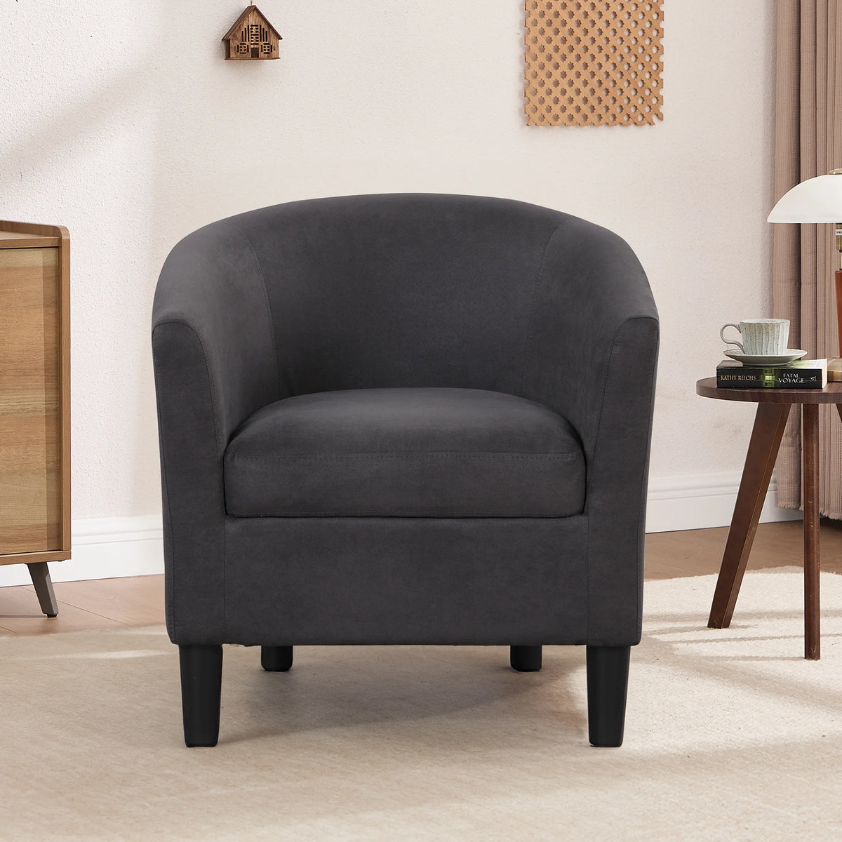 Bonzy Home Velvet Accent Chair with Ottoman for Living Room,Beige