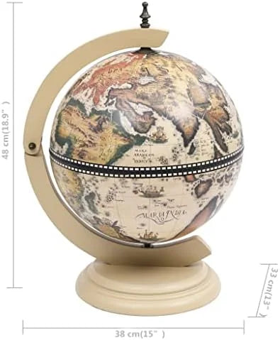 Green & Brown Tabletop Globe Wine Stand - Eucalyptus Wood with Antique Replica Frescoes and 16th  Nautical Maps - Assembly Required