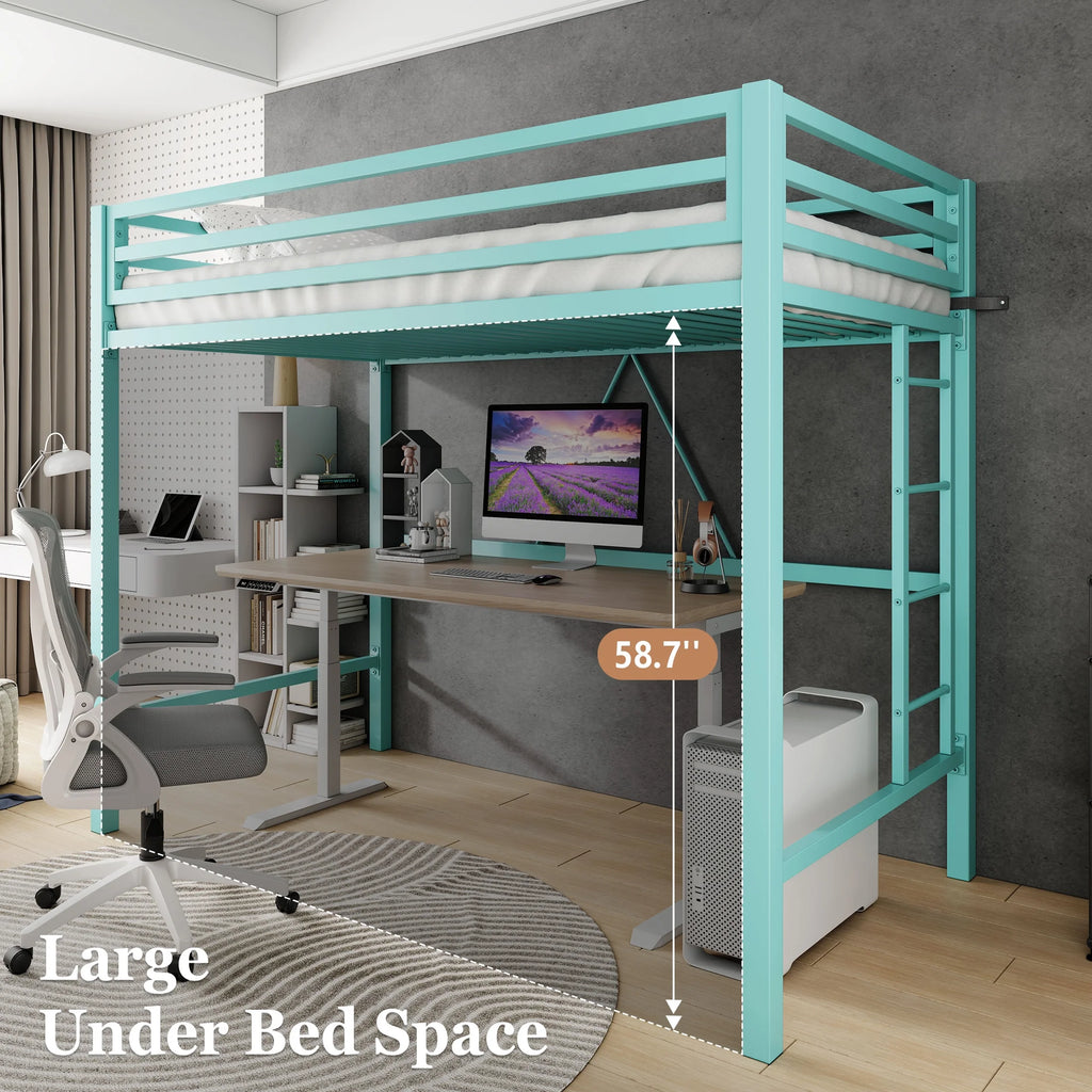 Amolife Twin Size Heavy Duty Metal Loft Bed with Removable Ladder & Full-Length Guardrail, Black