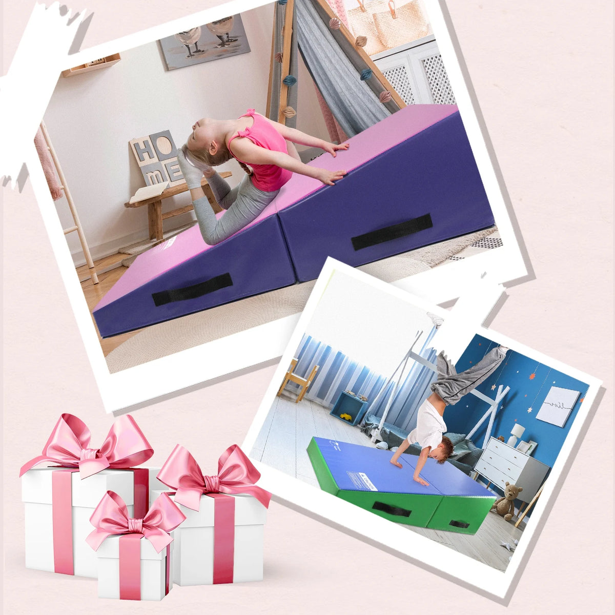 Kangaroo Hoppers Incline Gymnastics Mat, 48 x24 x14 Folding Wedge for Kids Tumbling, Skill Training, Multiple Colors Cheese Mat for Gymnastics, Home Gym Exercise