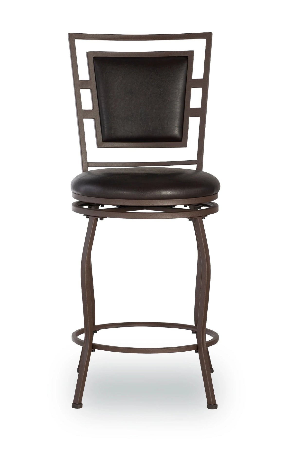 Linon Nora 3-Piece Swivel Bar Stool Set, 24"-30" Adjustable Seat Height, Dark Brown Finish with Dark Brown Vinyl Fabric