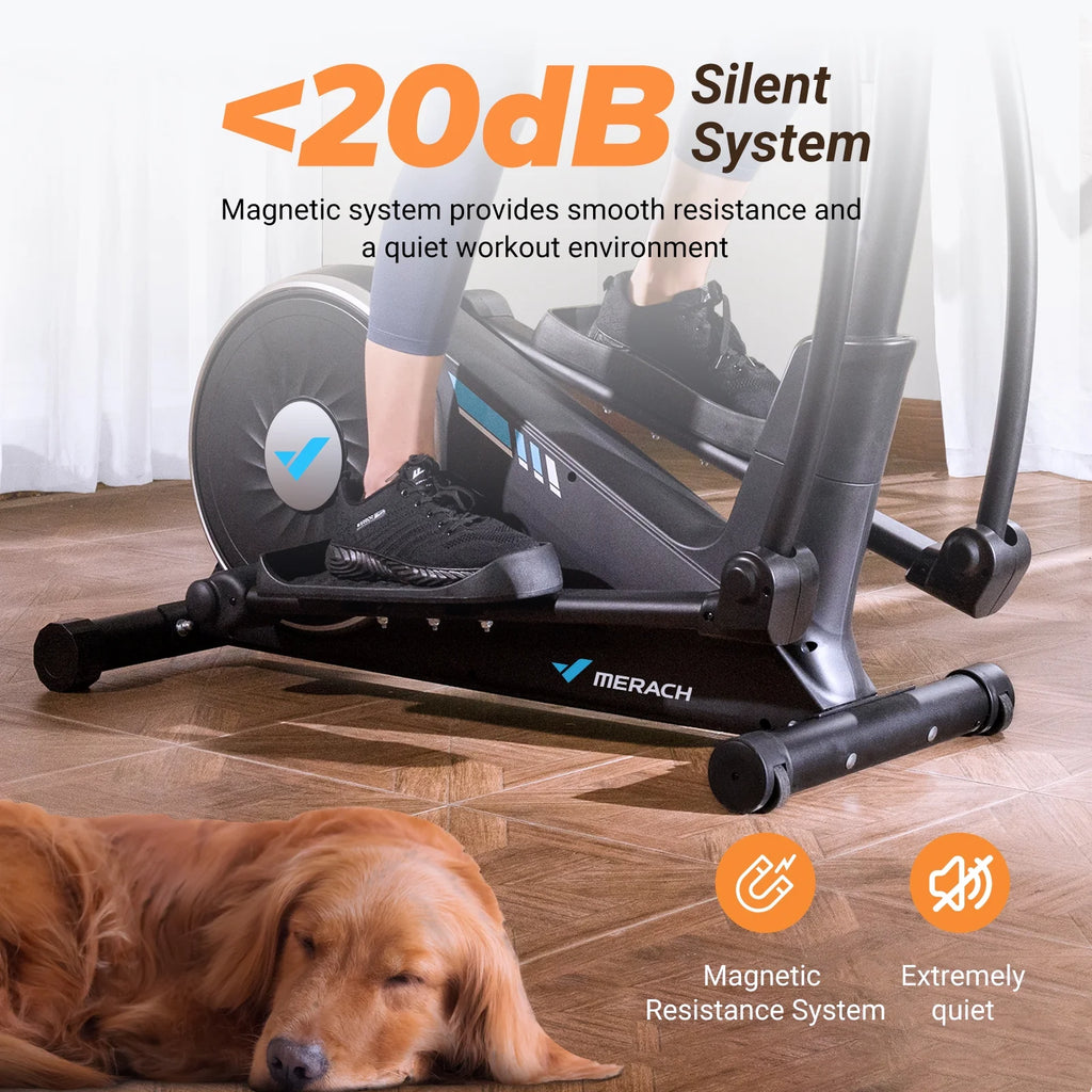MERACH Smart Elliptical Machines, 16 Resistance Levels Compact Elliptical Exercise Machine for Home with Hyper-Quiet Magnetic Driving System, Elliptical Trainer with 15.5IN Stride