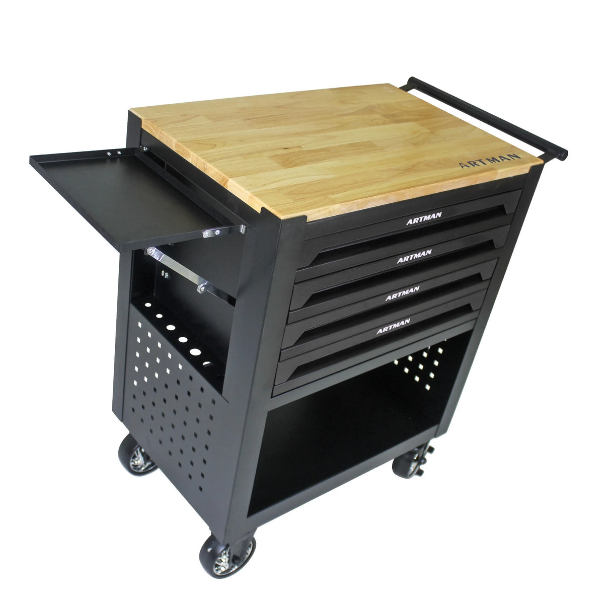 ARTMAN 4-Drawer Tool Cart with Wheels and Drawers ,Wood Top Tool Box Cart for Workshop Warehouse Garage