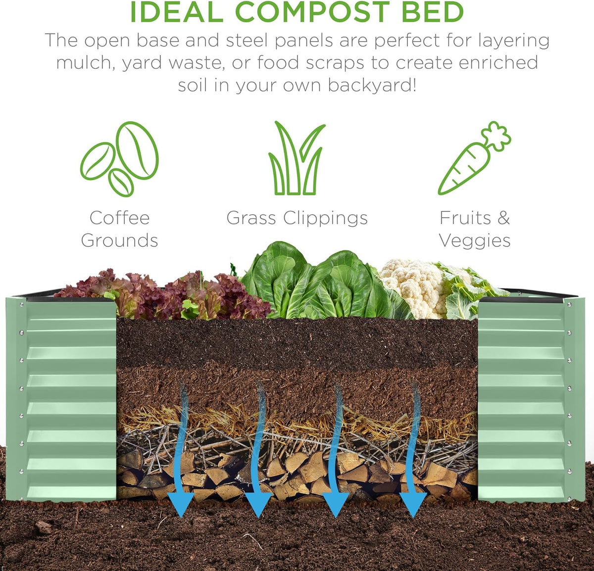 Gloaa 6x3x2ft Outdoor Metal Raised Garden Bed, Deep Root Box Planter for Vegetables, Flowers, Herbs, and Succulents w/ 269 Gallon Capacity Sage Green