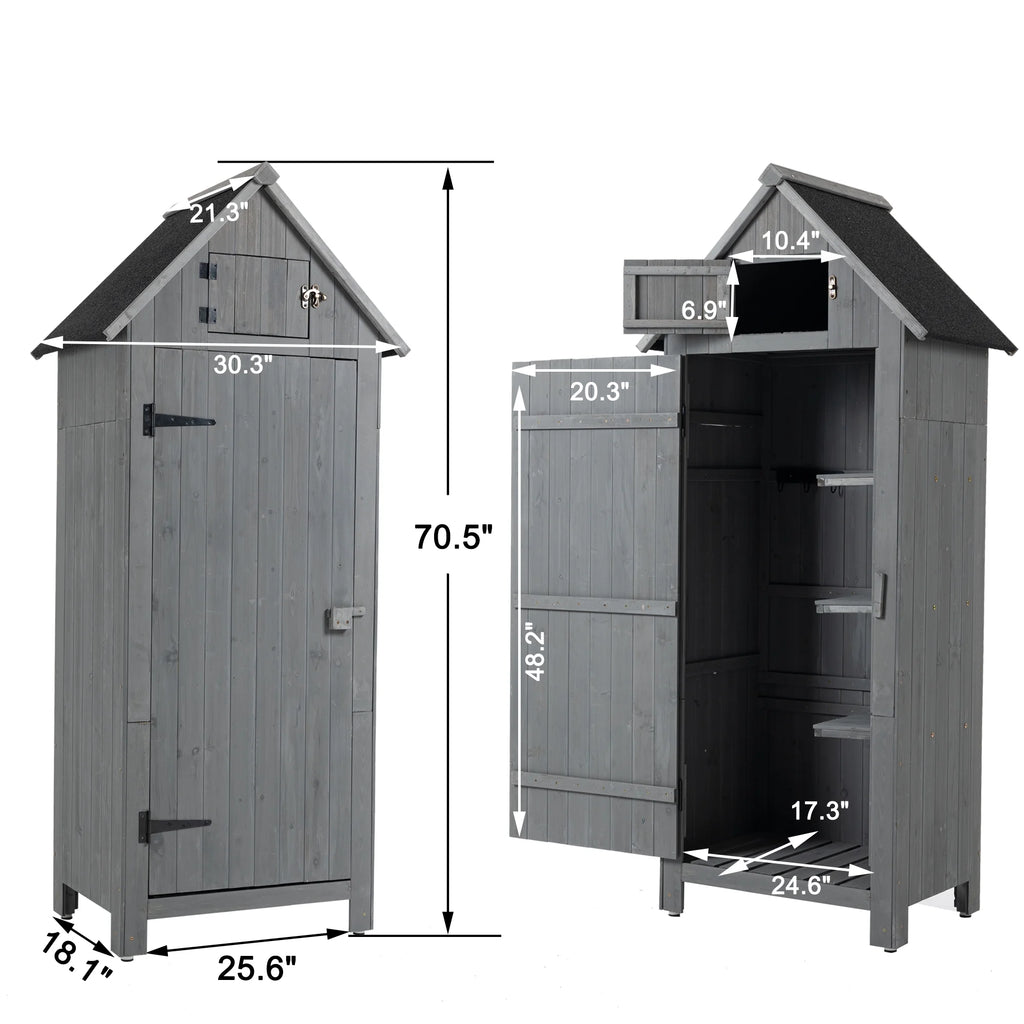 Miniyam 70.55" Outdoor Storage Shed, Garden Tool Storage Cabinet for Home Yard, Natural