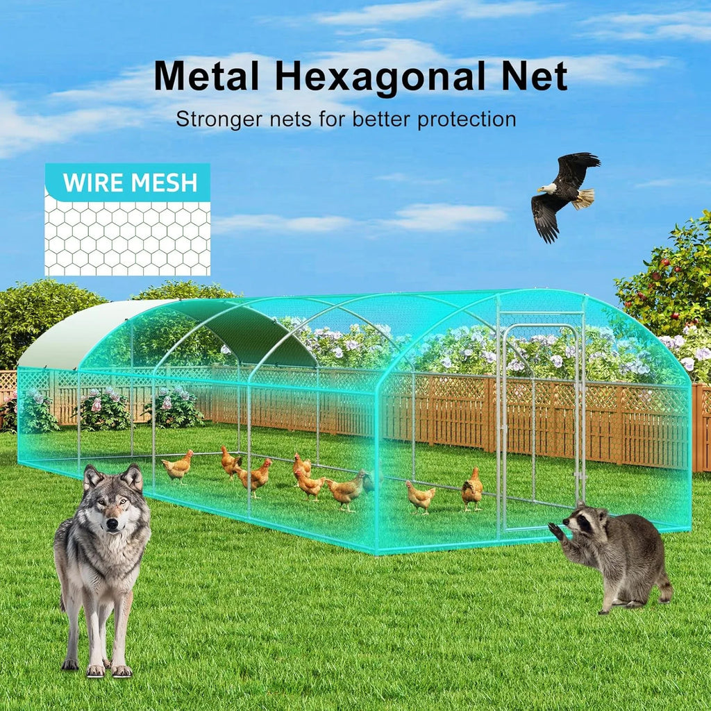 Large Metal Chicken Coop Walk-in Poultry Cage with Waterproof and UV-Resistant Cover Outdoor Chicken Run Hen Rabbit Duck House for Backyard Farm Use Spire Roof(10 W x 4.9 L x 6.4 H)