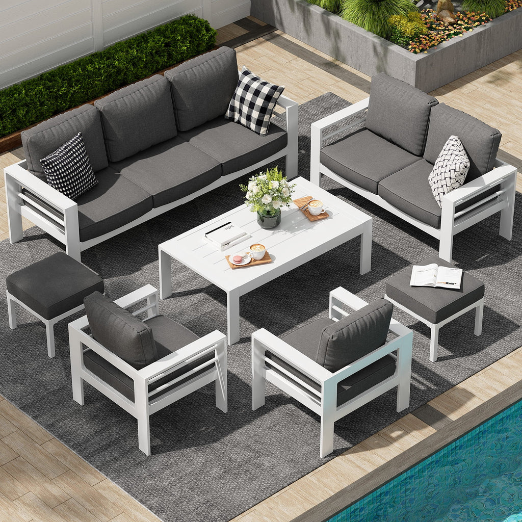 AECOJOY Aluminum Outdoor Furniture Set, 7 Pieces Metal Patio Furniture on sale Outdoor Couch Patio Conversation Set - Light Grey