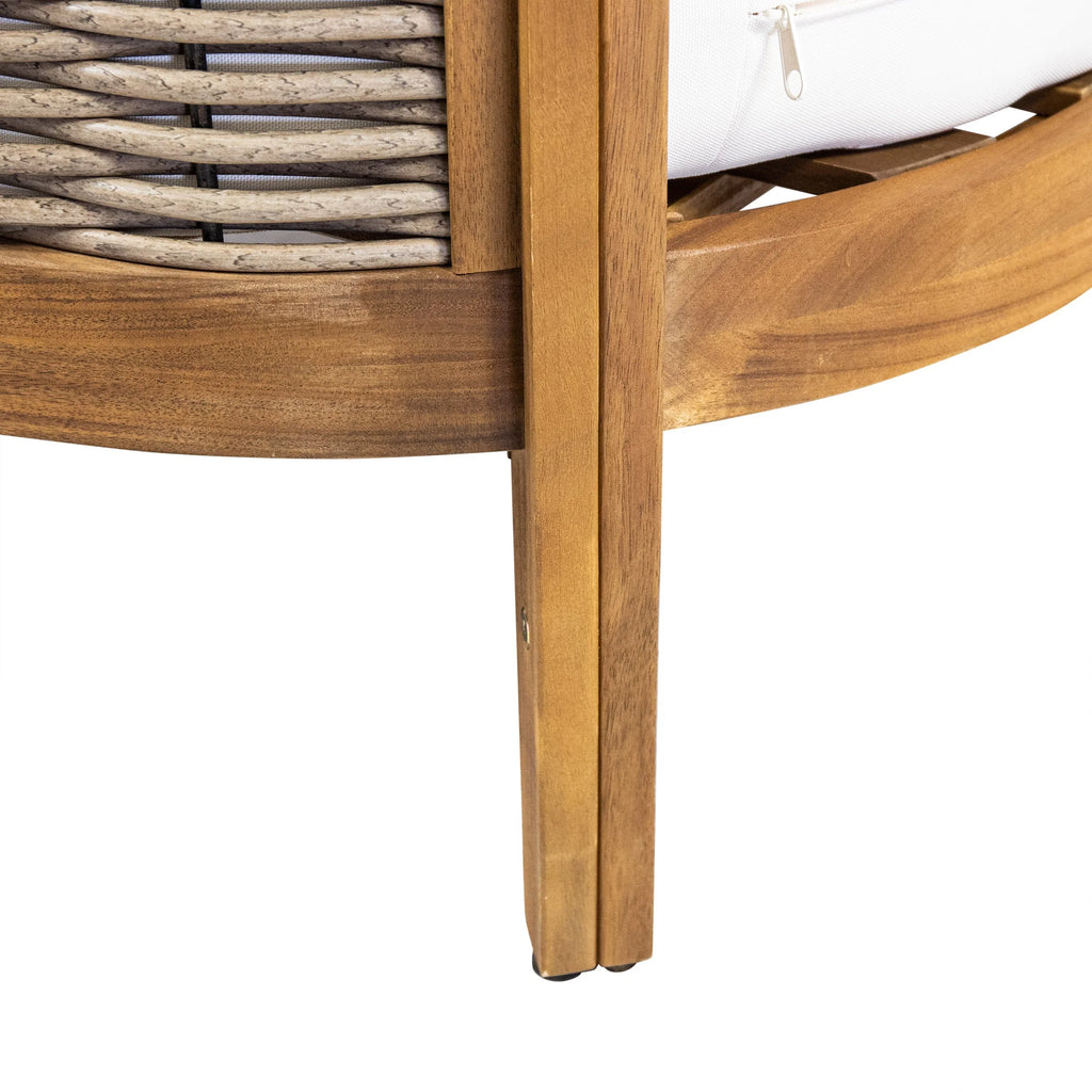 Morrow Outdoor Acacia Wood 4 Seater Chat Set with Cushions, Teak, Mixed Brown, and Beige