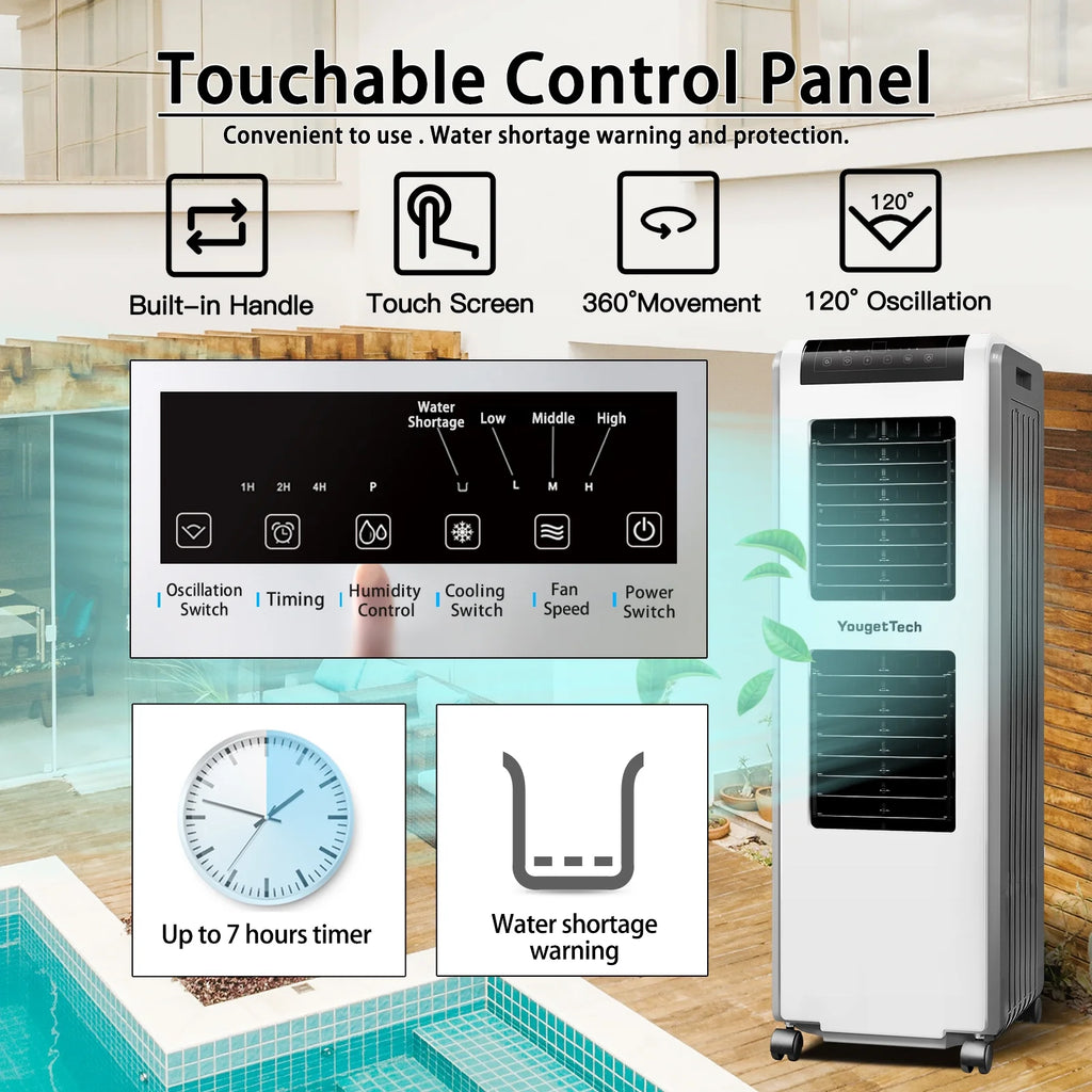 YougetTech 37'' Portable 3000CFM Evaporative Air Cooler