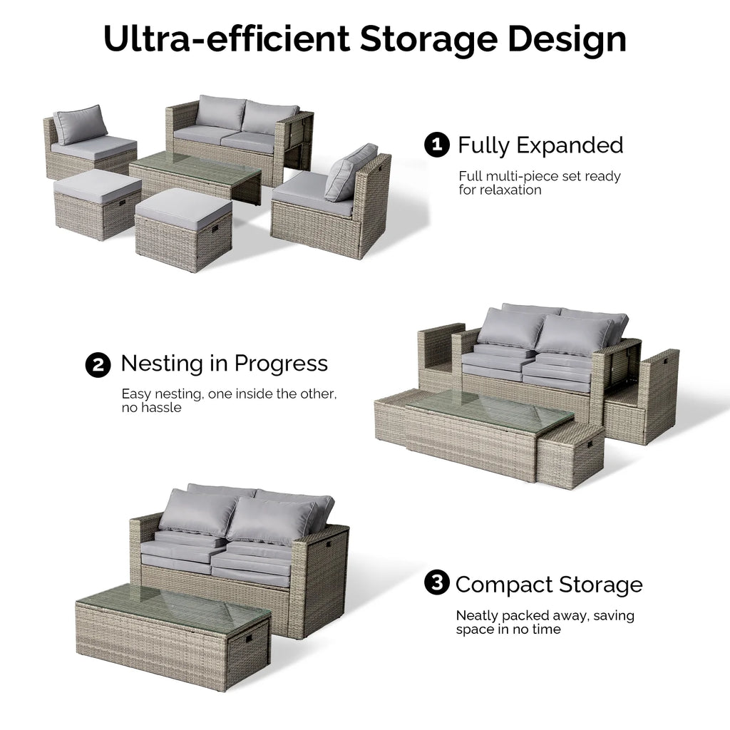 Ktaxon 7-Piece Wicker Patio Furniture Set, Patio Furniture Set with Water Resistant Thick Cushions and Coffee Table, Beige