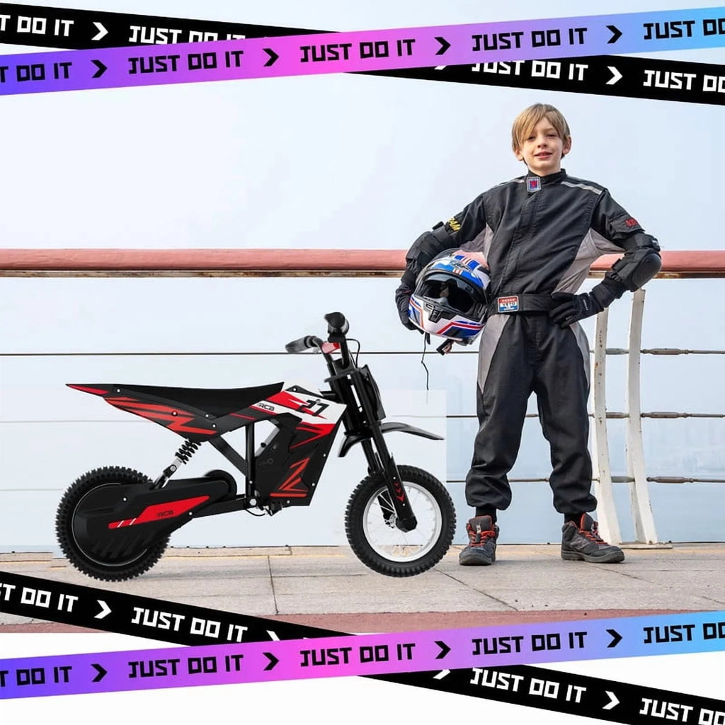 RCB Electric Dirt Bike,36V&300W&10Miles,3 Speed Modes Motocross for Kids Ages 3-12 Red