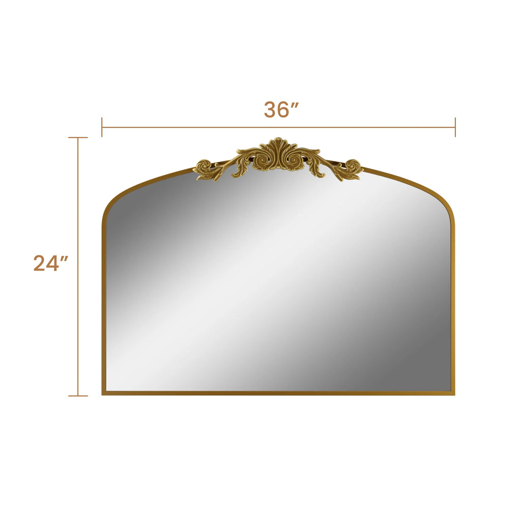 Swafrrt 28x20 inch Gold Arch Mirror, Vintage Lace Wall Mirror, Aluminum Frame, Baroque Gold Lace Bathroom Mirror, Suitable for Wall, Tempered Glass, Can Hung Vertically or Tilted