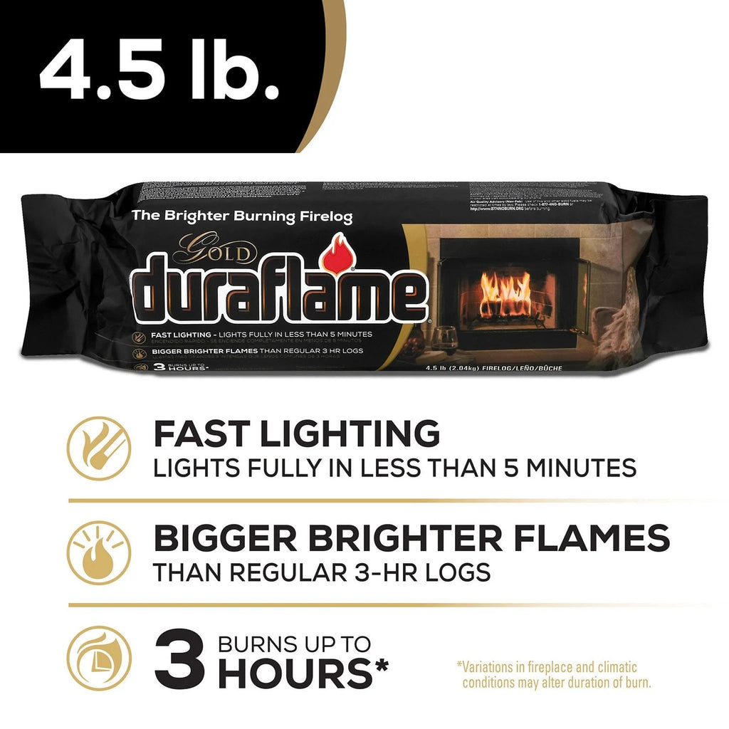 Duraflame Gold Ultra-Premium 4.5 lb Firelogs 9-Pack Case, Pack of 5, Long-Lasting 3-Hour Burn, Clean and Convenient Indoor or Outdoor Fireplace Logs