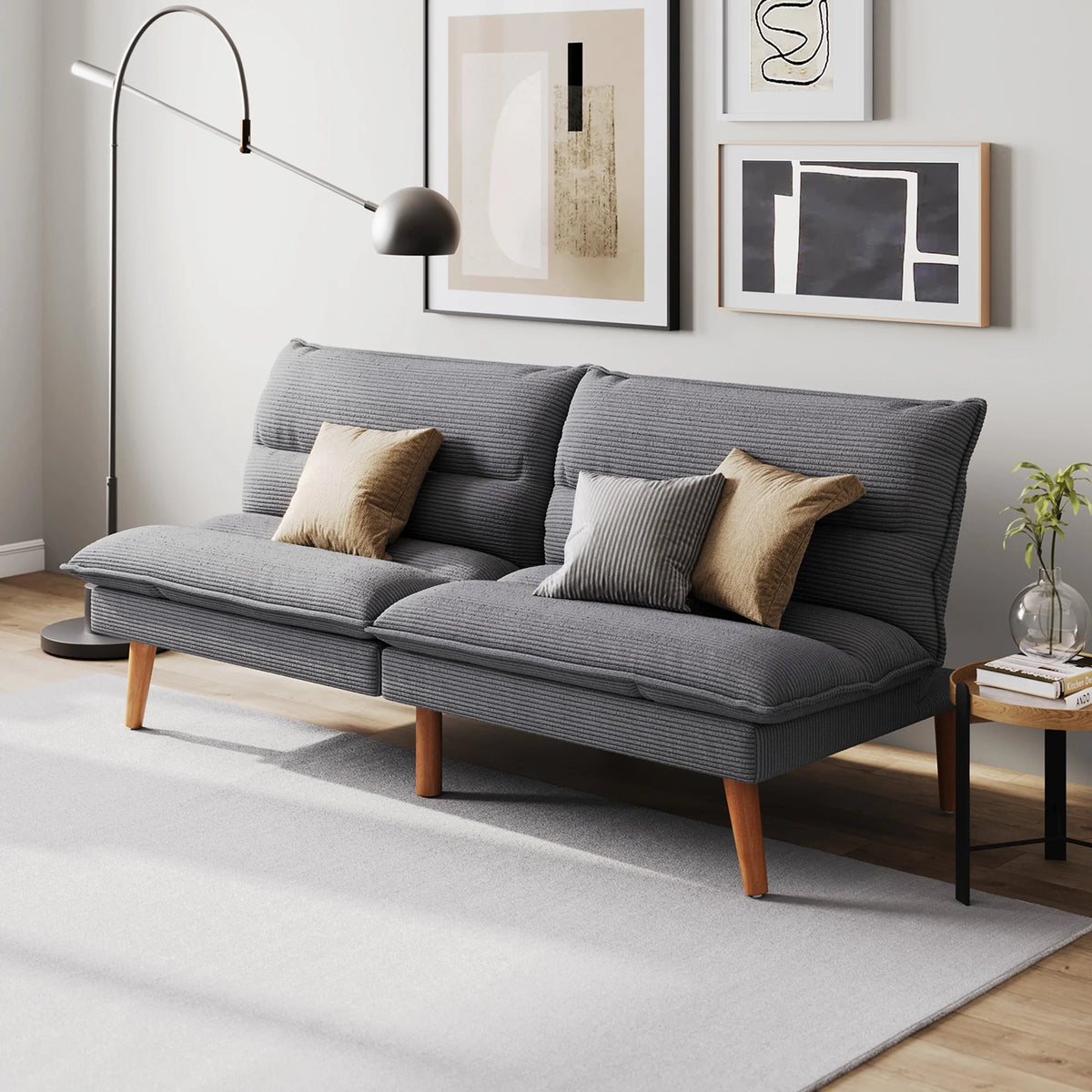 Linsy Home 71" W Corduroy Convertible Futon Sofa Bed, Army Green