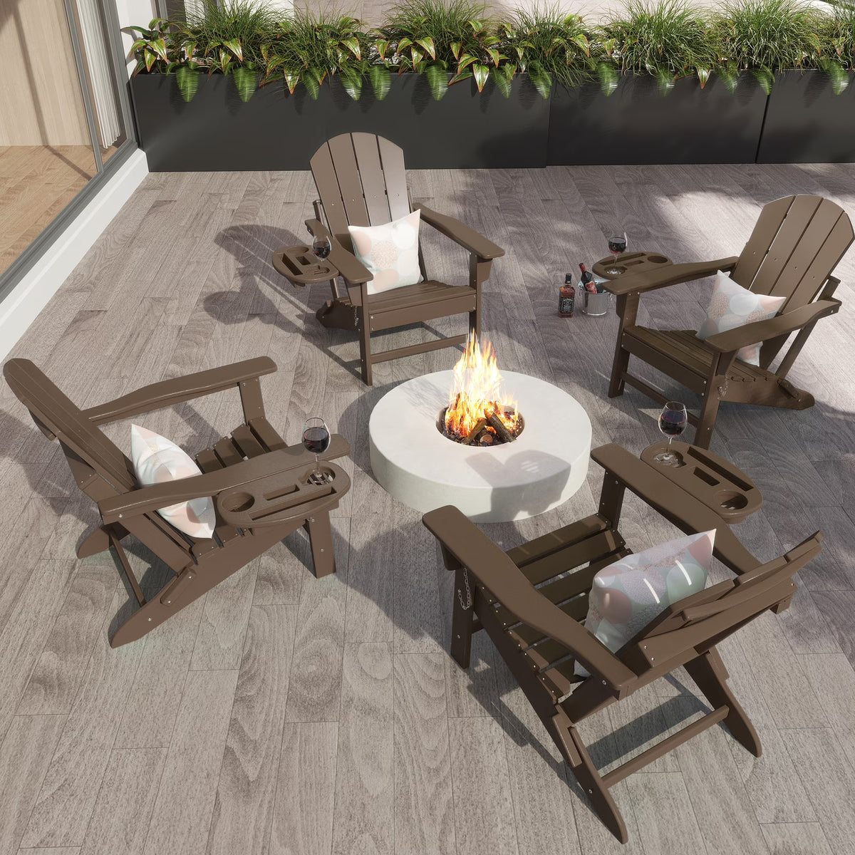 FOOWIN HDPE Plastic Adirondack Chairs Set of 4, Black