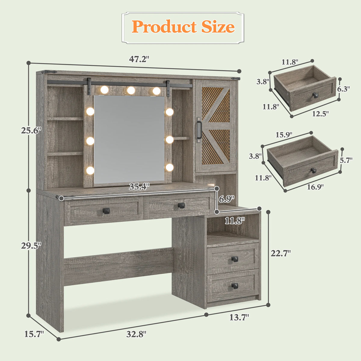 EnHomee Makeup Vanity Desk with Lighted Mirror Large Vanity with 4 Drawers Farmhouse Vanity Set with Mirror and Lights,White