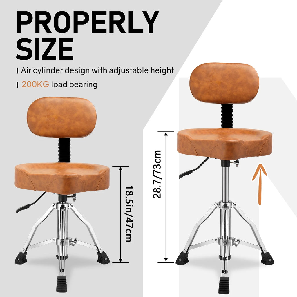 Ktaxon Adjustable Drum Throne with Backrest, 360 Rotating Hydraulic Seat, Thick Cushion for Home, Classroom, and Concert Use, Black