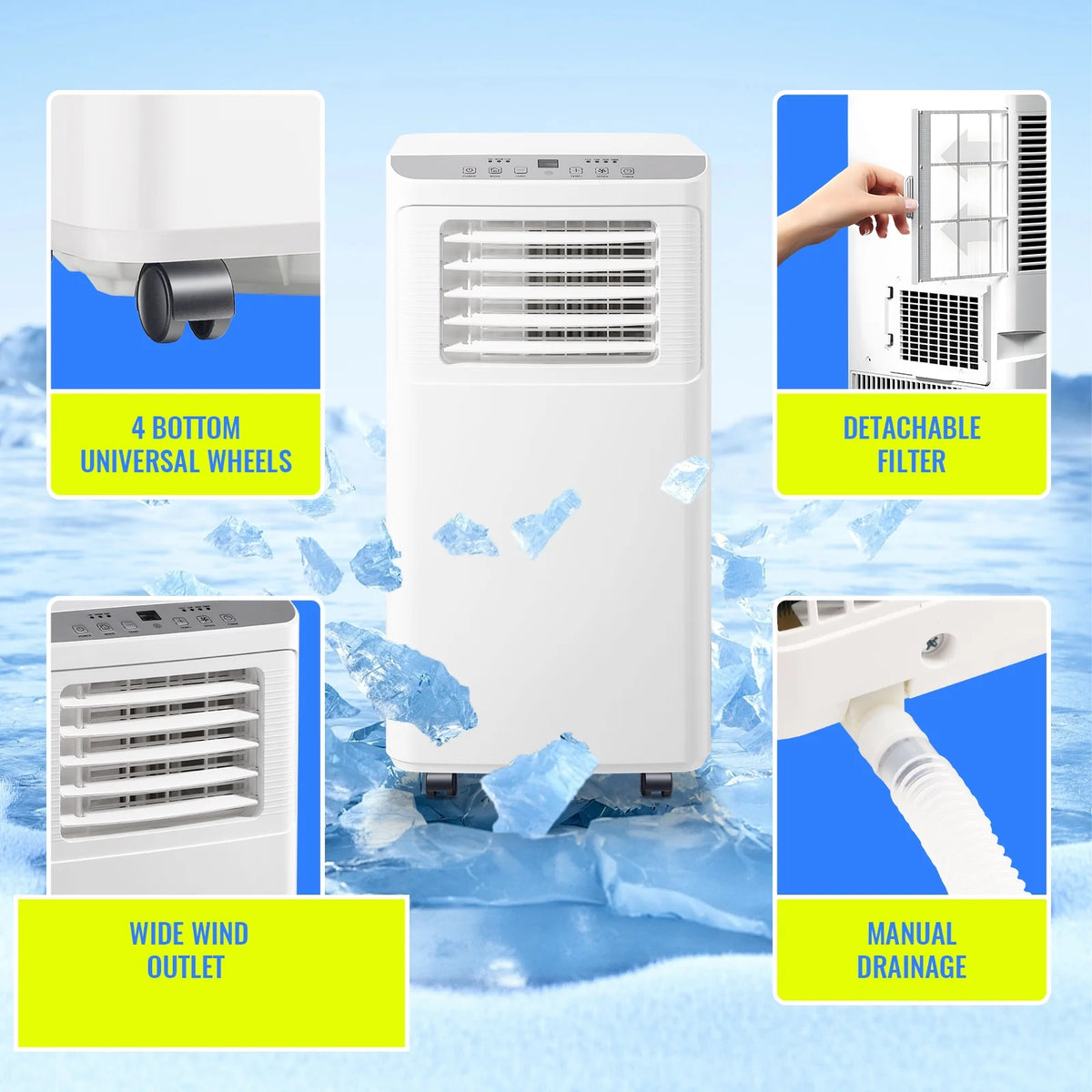 TACOOL Portable Air Conditioner 8000 BTU Portable Ac Unit up to 250 Sq, 3 IN 1 with Remote Control, All White, New