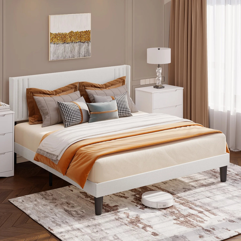 Full Size Bed Frame, Bed Frame with Wingback Headboard Hold 850 lbs, Dark Gray