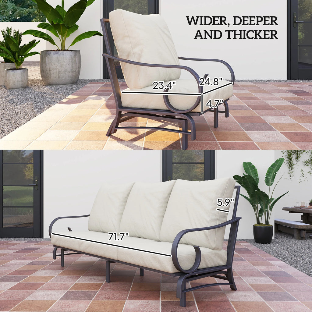 Outsunny 5 Piece Patio Furniture Set with 2 Rocking Chairs, 3-Seat Sofa, and 2 Ottomans for Garden, Lawn, Deck, Backyard, Beige