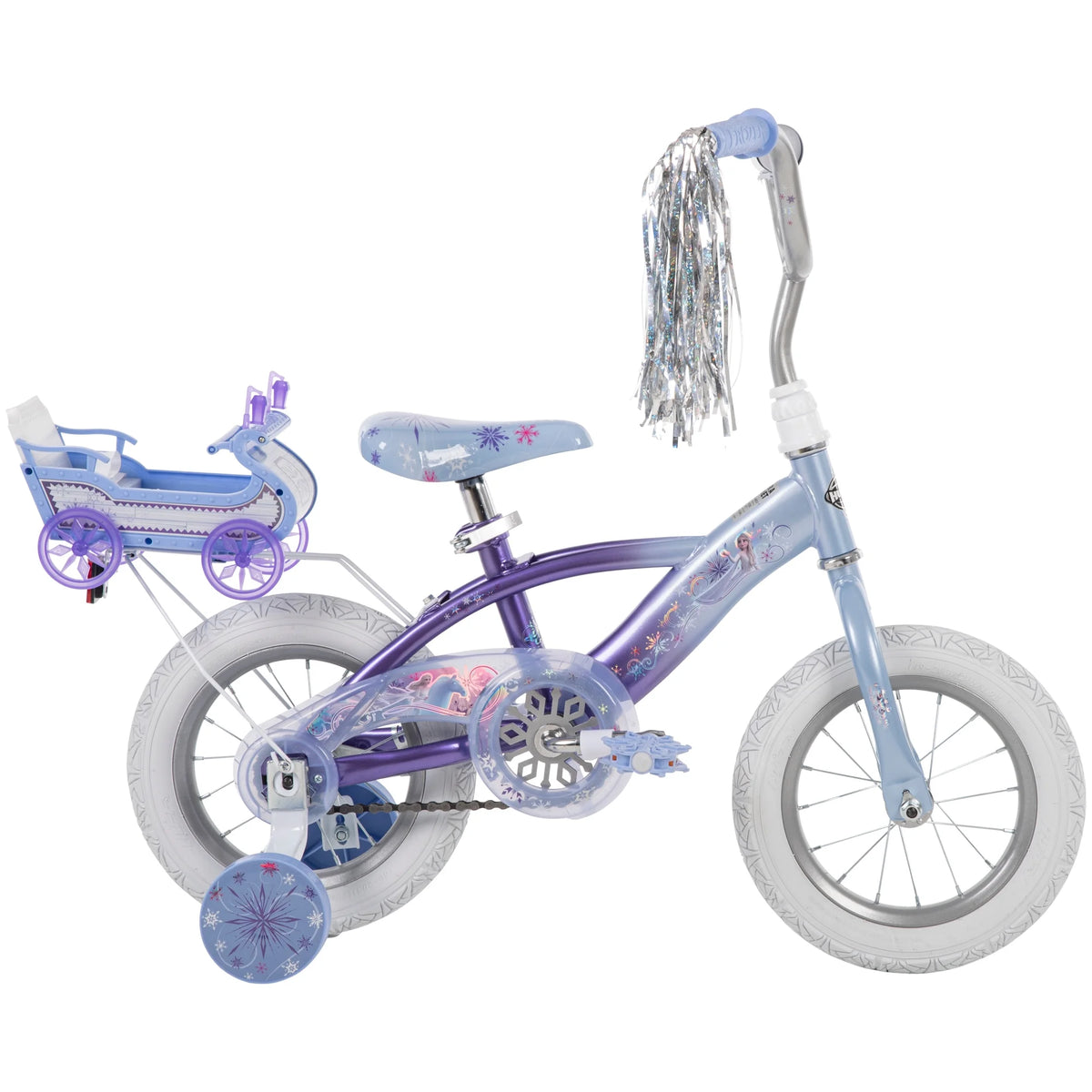 Frozen Bike with Doll Carrier Sleigh for Girl's, 12 In., White and Purple by Huffy