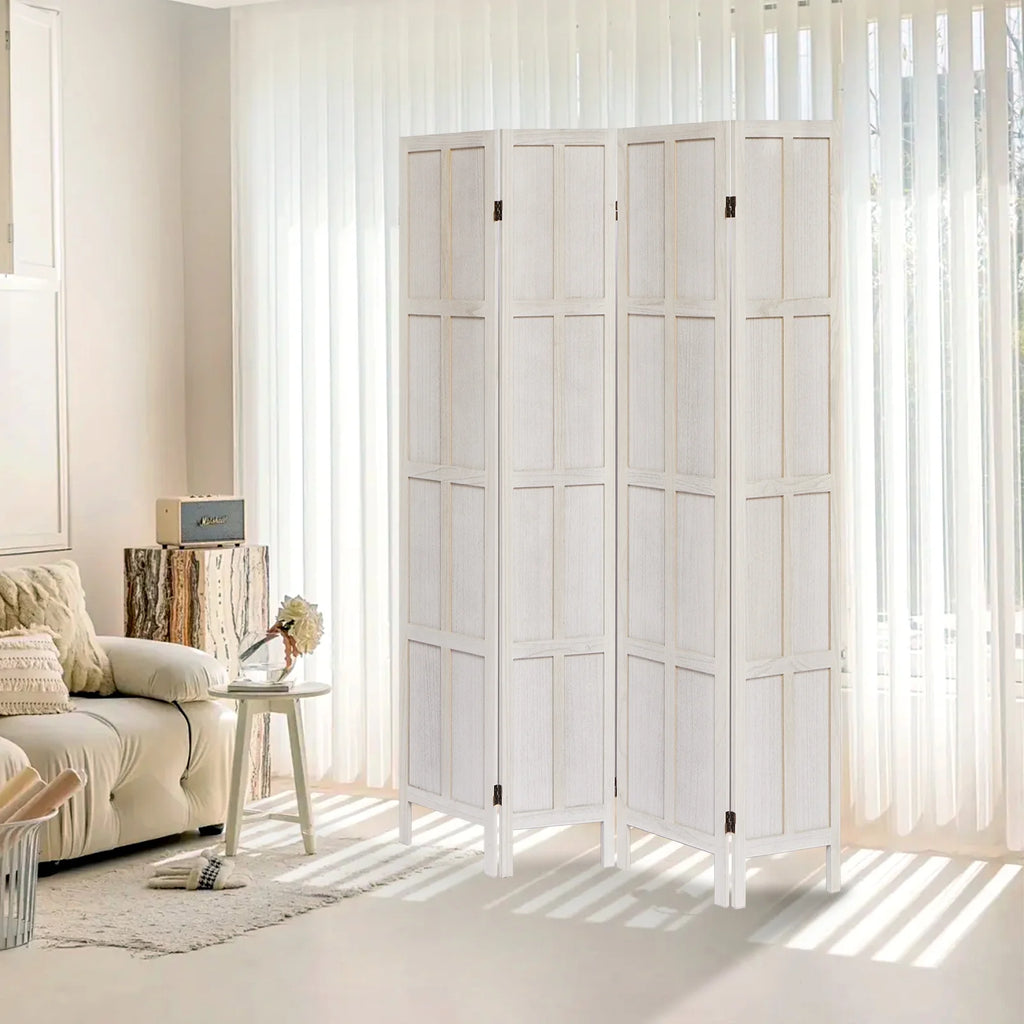 Aletheiawu 4 Panel Room Divider Wall and Folding Privacy Screens No Installation Required White