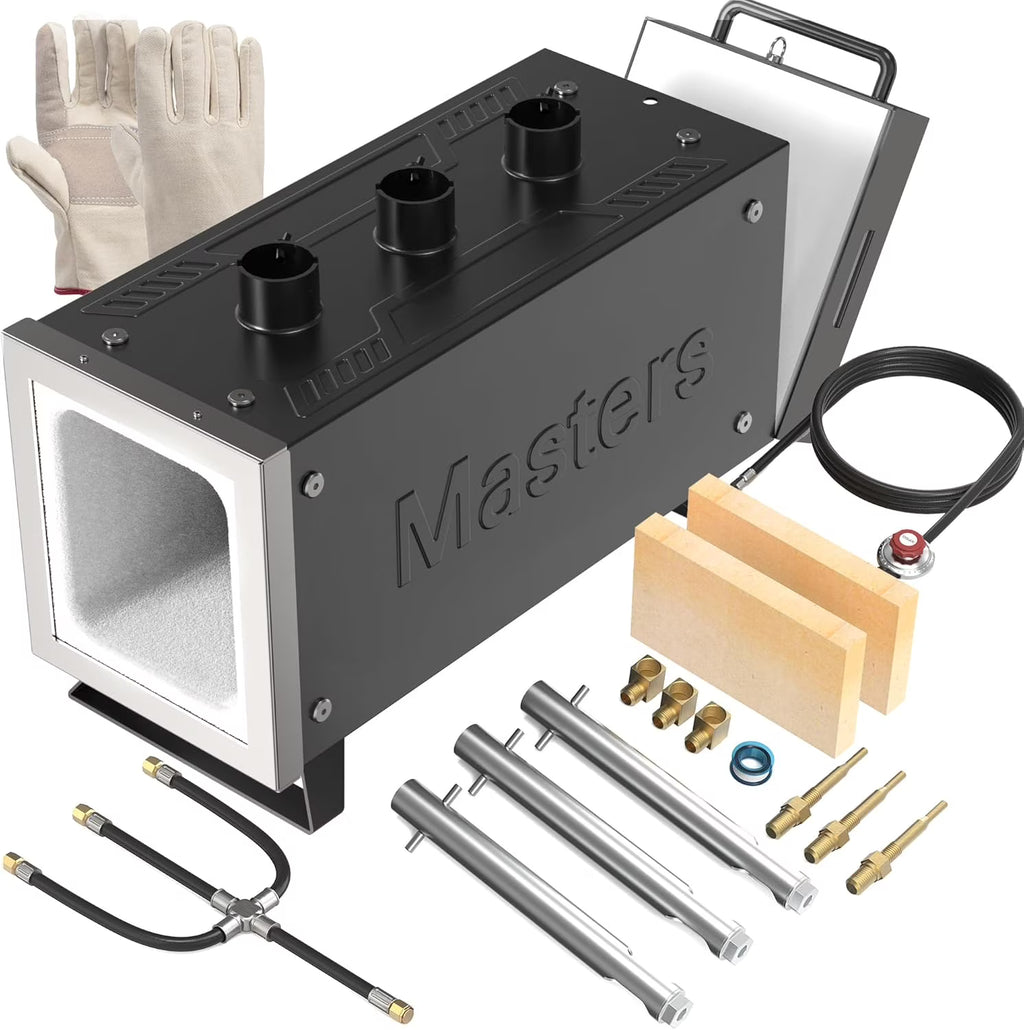 MMasters Portable Propane Forge, 2-Burner 2600F Blacksmithing Forge for Knife Making, Metalworking, Horseshoe Forging, Gas Welding Kit