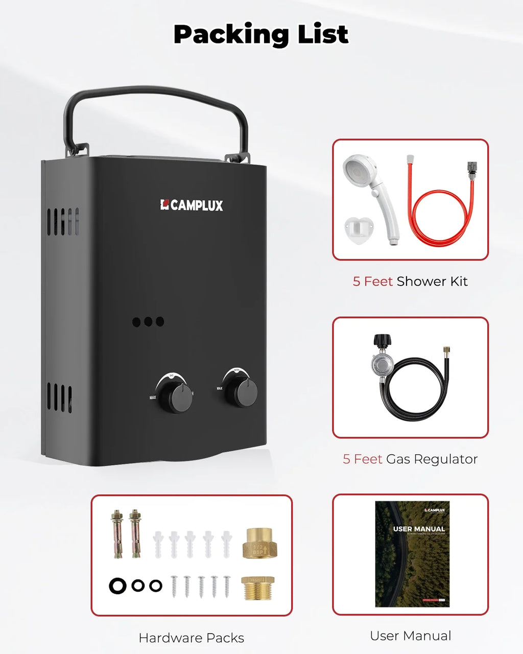 CAMPLUX Portable 1.32 GPM 34,000 BTU Propane Tankless Water Heater for Outdoor