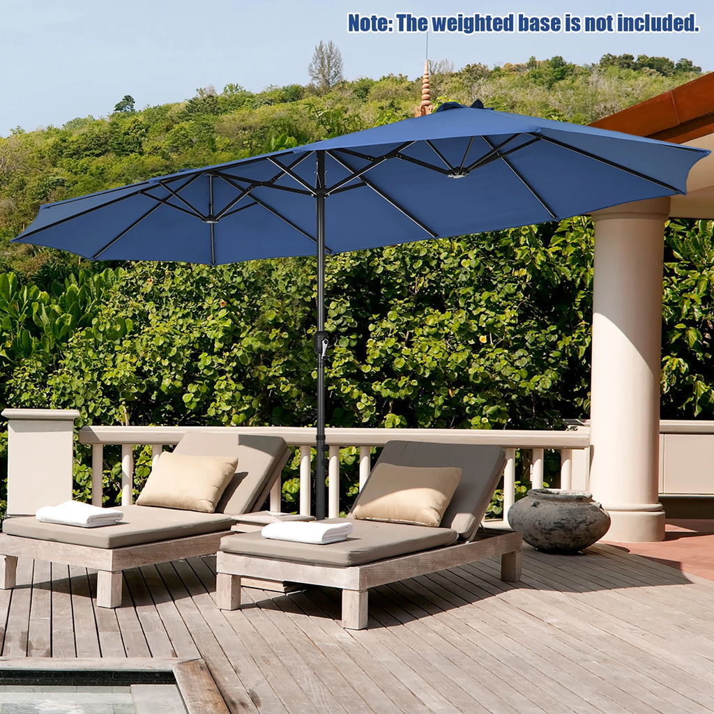 Costway 15ft Beige Patio Double-Sided Umbrella, Crank Lift