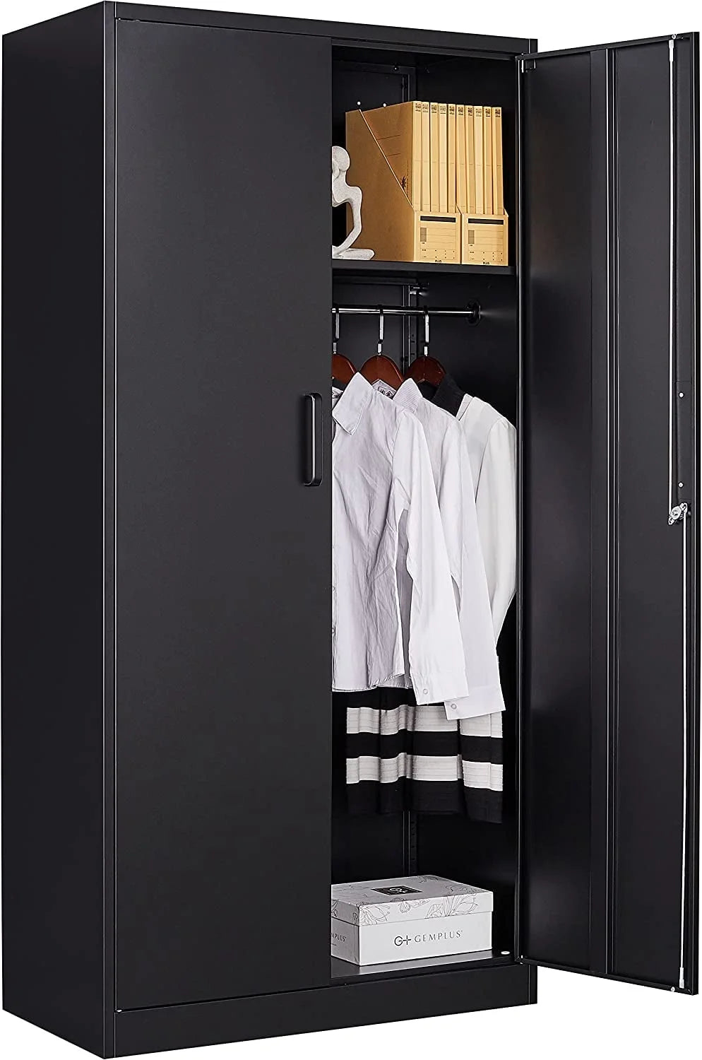 STANI Metal Locker Storage Cabinet, Employees Locker with Hanging Rod Bar, 71 Black Tall Steel Wardrobe for Home, School, Office (Assembly Required)