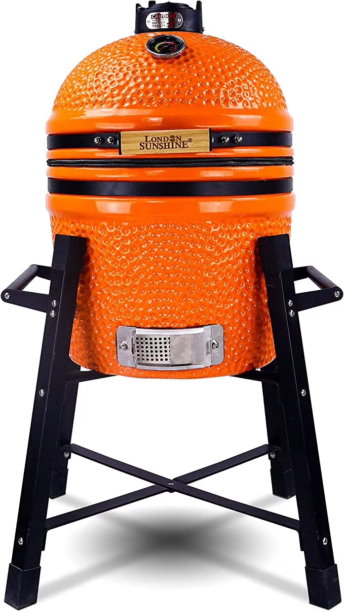 London Sunshine Ceramic Kamado Charcoal BBQ Grill -The Junior Series with Tall Stand (BLACK)