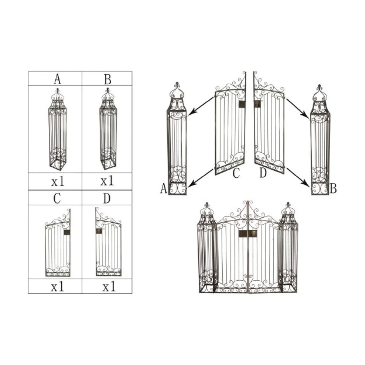 DecMode Traditional Metal Arch with Botanical Design Garden Arbors with Latch Lock Closure, 78"W x 94"H