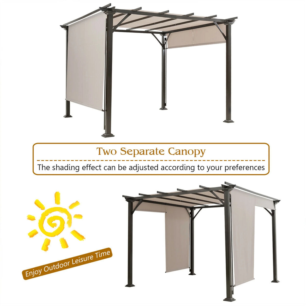 Gymax 10' X 10' Pergola Kit Metal Frame Gazebo &Canopy Cover Patio Furniture Shelter