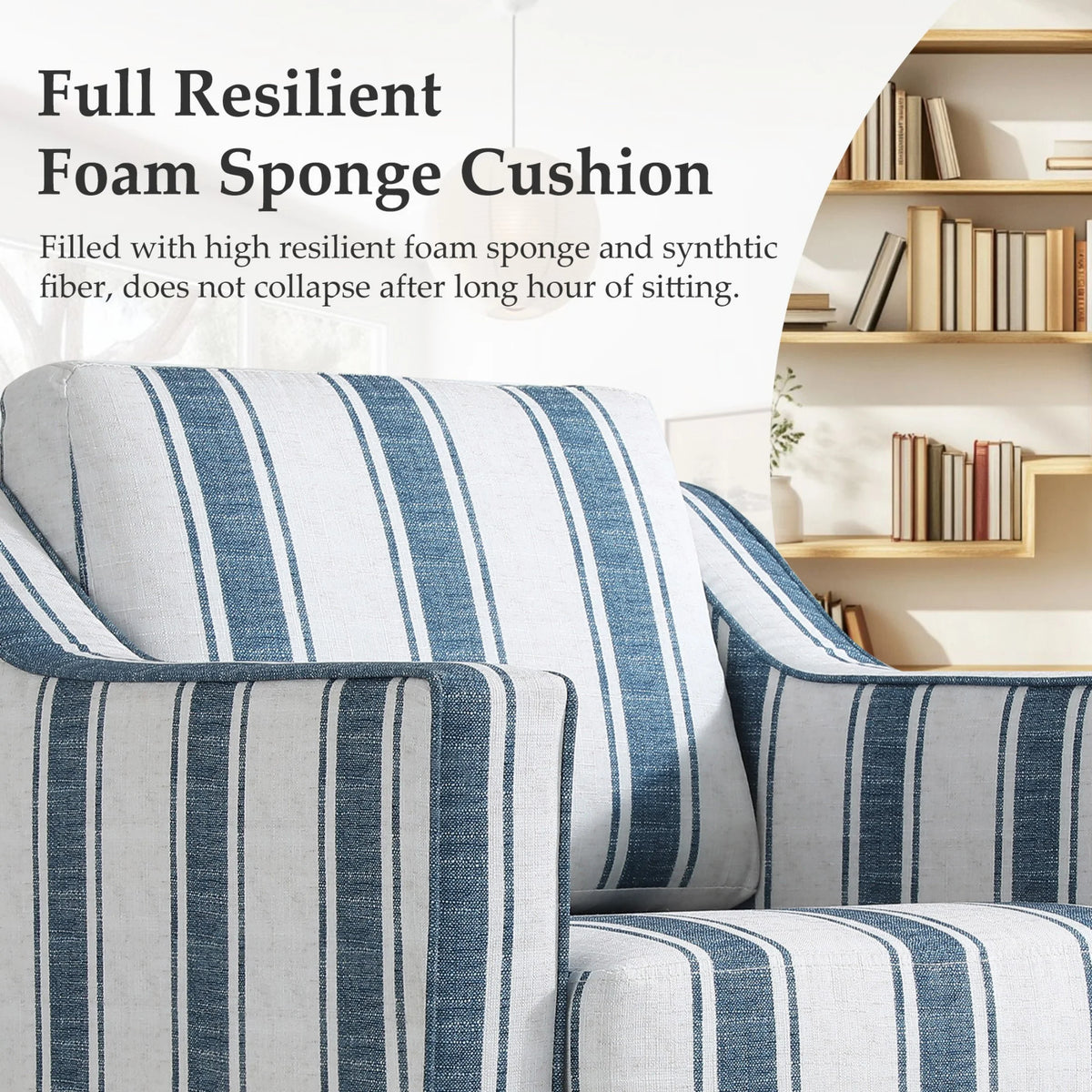 Swivel Accent Chair for Living Room, Modern Upholstered Barrel Arm Chair with Plump Back Pillow, Comfy Club Sofa Reading Chair for Adults (Chenille Navy, Set of 1)