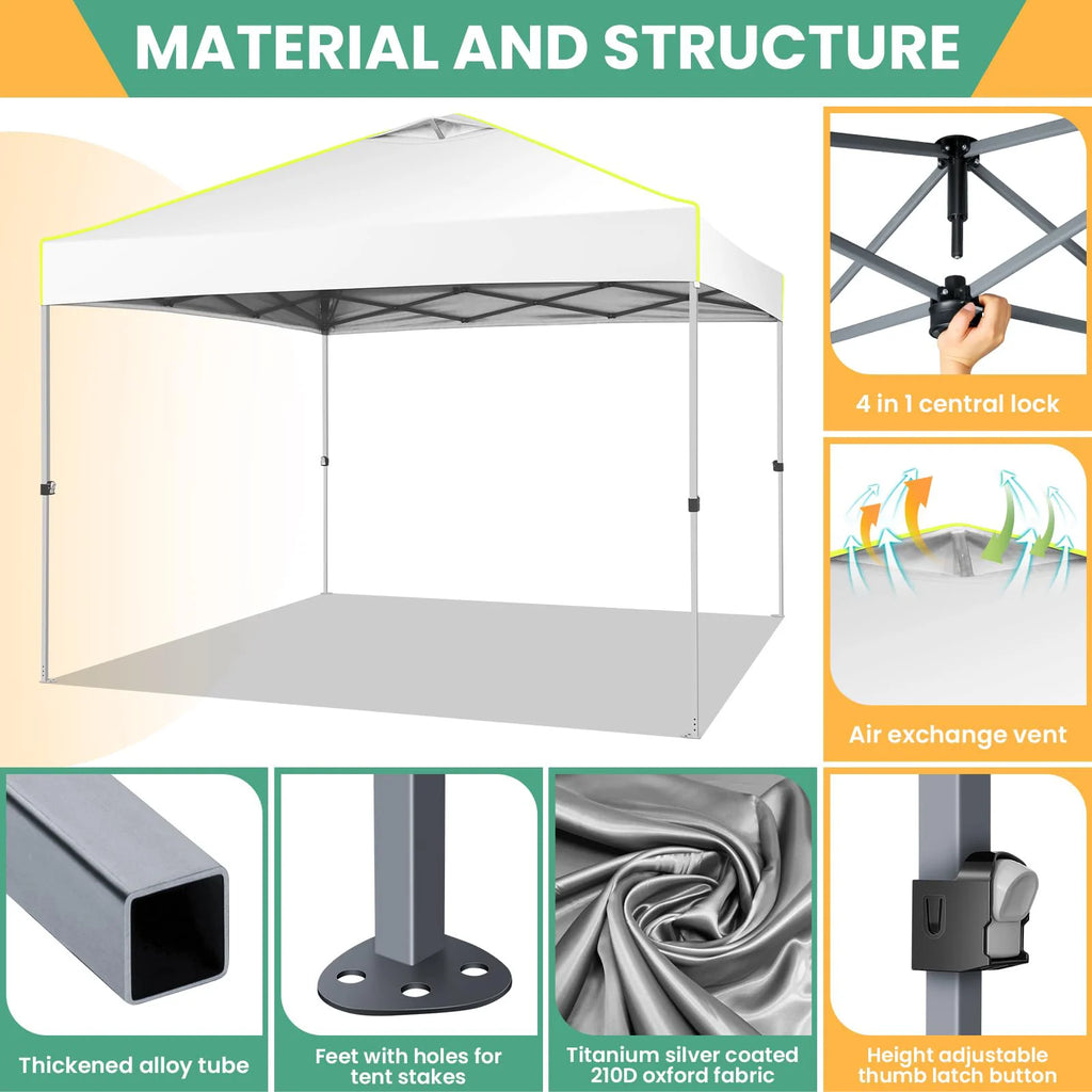 COBIZI 10x10 EZ Pop up Canopy Gazebo with Sidewalls,Pop up Canopy Tent Instant Shelter for Outdoor Party Camping Backyard Beach with Air Vent ,Carry Bag,Stakes,Ropes,Black