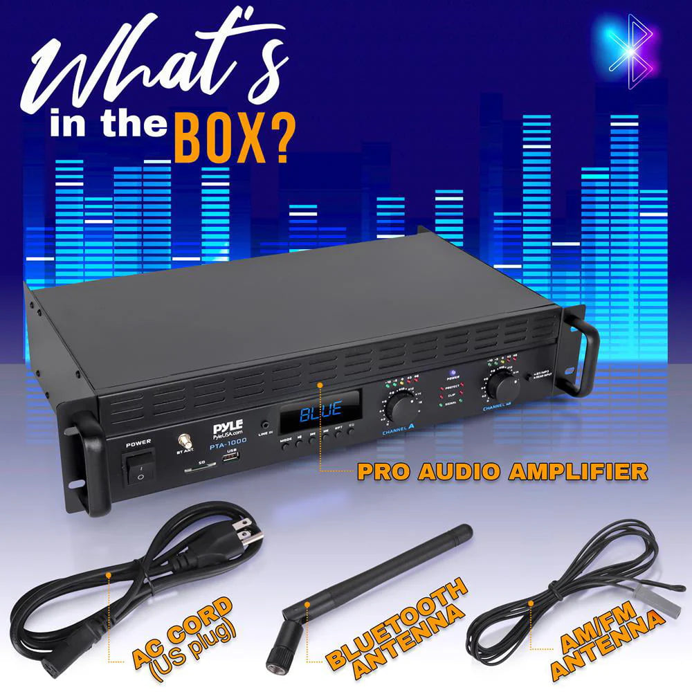 Pyle 2-Channel 2000W Bridgeable Rack Mount Pro Audio Sound Wireless Home Stereo Receiver Amplifier