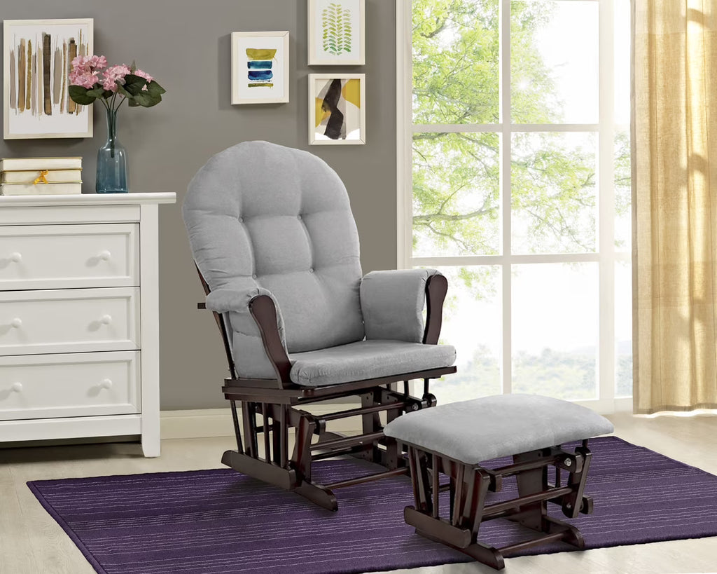 Angel Line Windsor Glider and Ottoman, Natural Finish with Gray Cushions