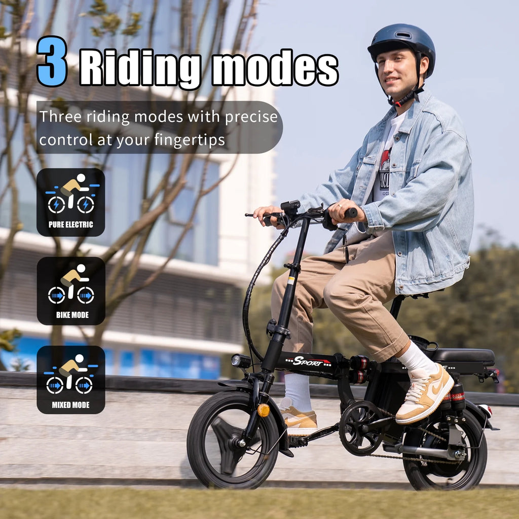 ASKGO 1200W Peak Motor ,Folding Electric Bike for Adults Teens ,14'' Commuting Bike, Max 28MPH/35 Miles E-Bike ,3 Speed  Double Mini Electric Bike, UL2849