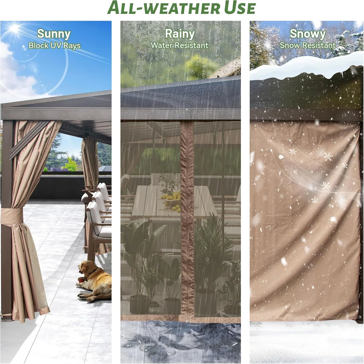 Domi Outdoor Living 10' x 12' Hardtop Lean-to Gazebo, Wall-Mounted with Galvanized Steel Roof Wall Pergola with Aluminum Frame, Curtains and Netting, for Patio, Deck, Garden, Backyard