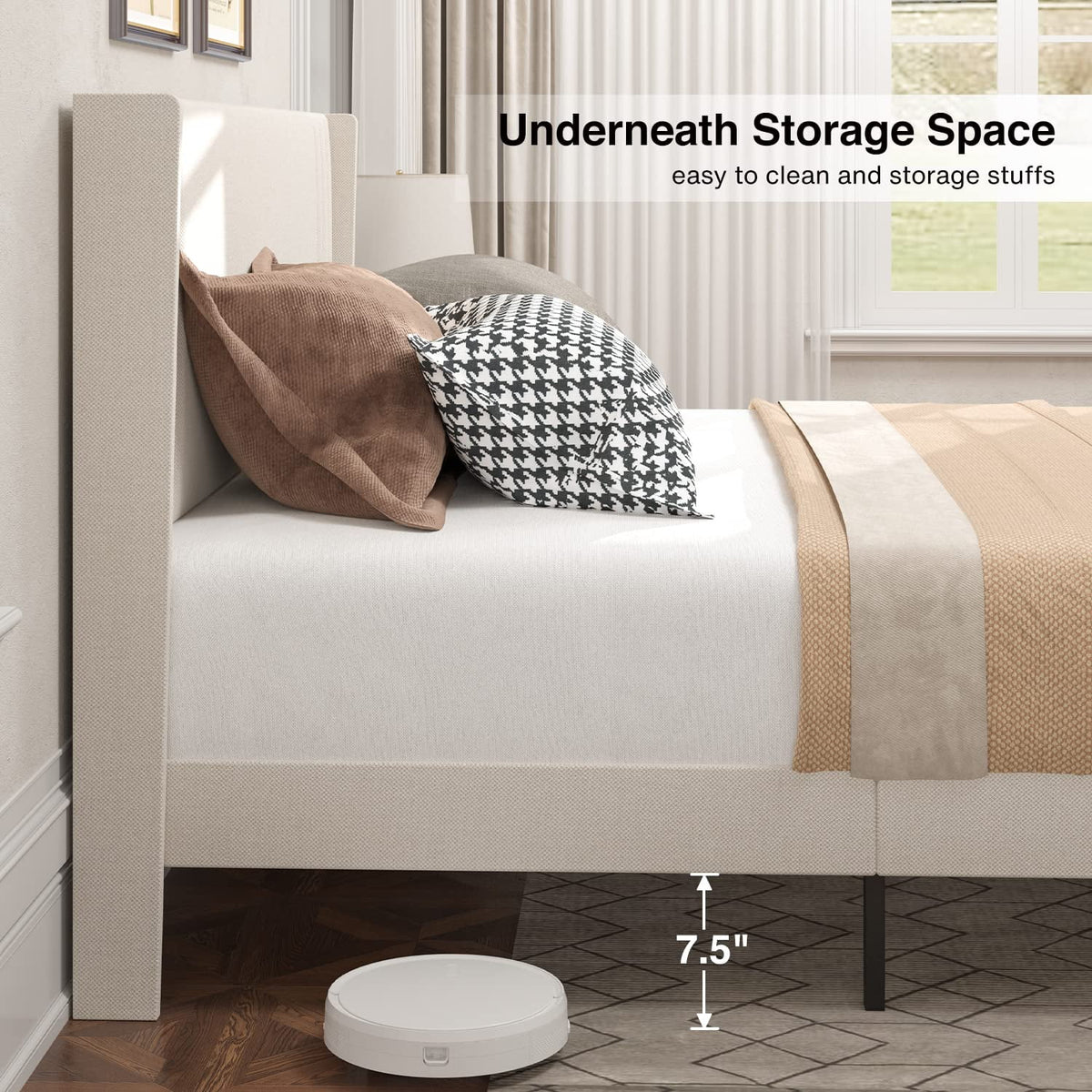 Full Size Bed Frame, Bed Frame with Wingback Headboard Hold 850 lbs, Dark Gray