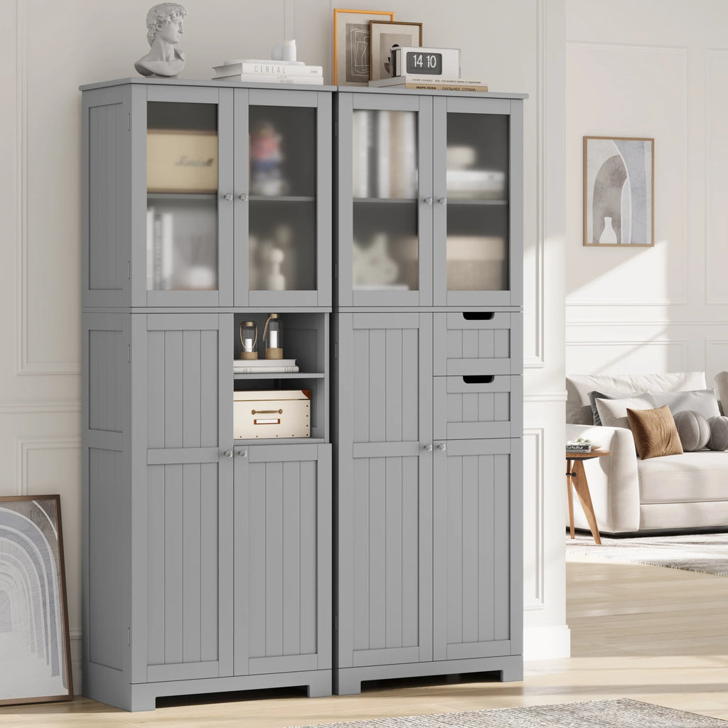 Homfa 67" Tall Bathroom Cabinet, White Linen Cabinet with Doors and Removable Drawers, Kitchen Cupboard