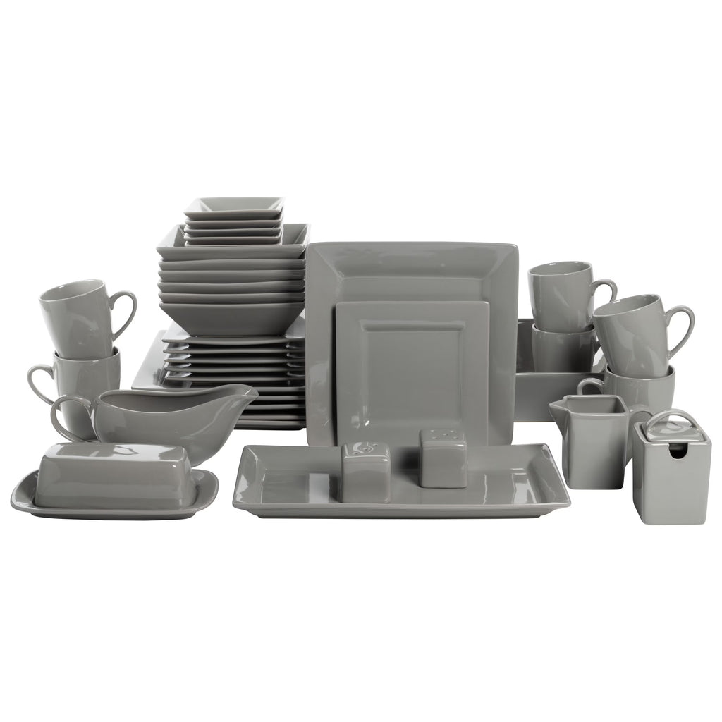 10 Strawberry Street Nova Square 40 Piece Stoneware Dinnerware Set, Gray