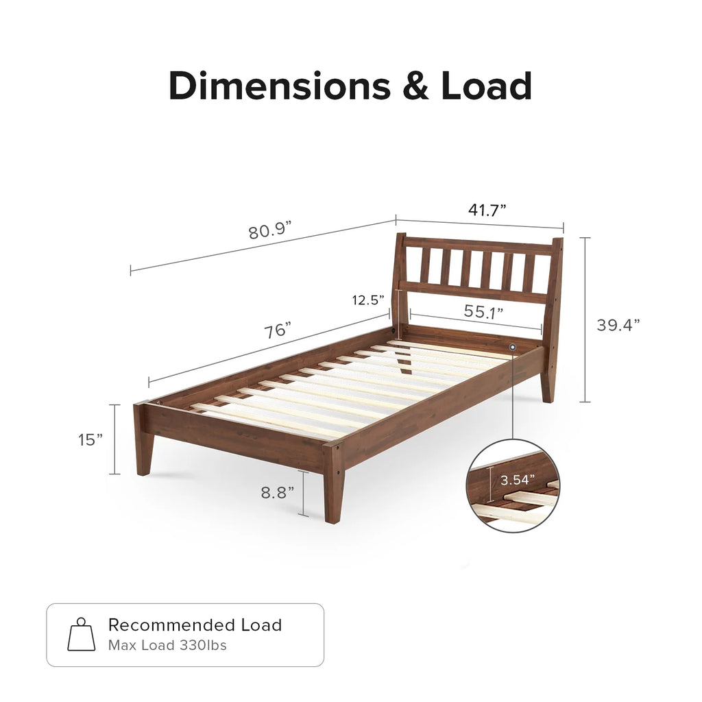 Mopio Ted Queen Bed Frame with Headboard, Full Size Bed Frame, Mid Century Modern Acacia Solid Wood Platform Bed Frame, Wooden Bed Slats, No Box Spring Needed, Double Metal Bar Support, Walnut