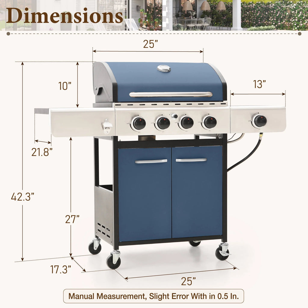 MF Studio 4 Burner Propane Gas Outdoor Grill with Side Burner Stainless Steel BBQ Grill