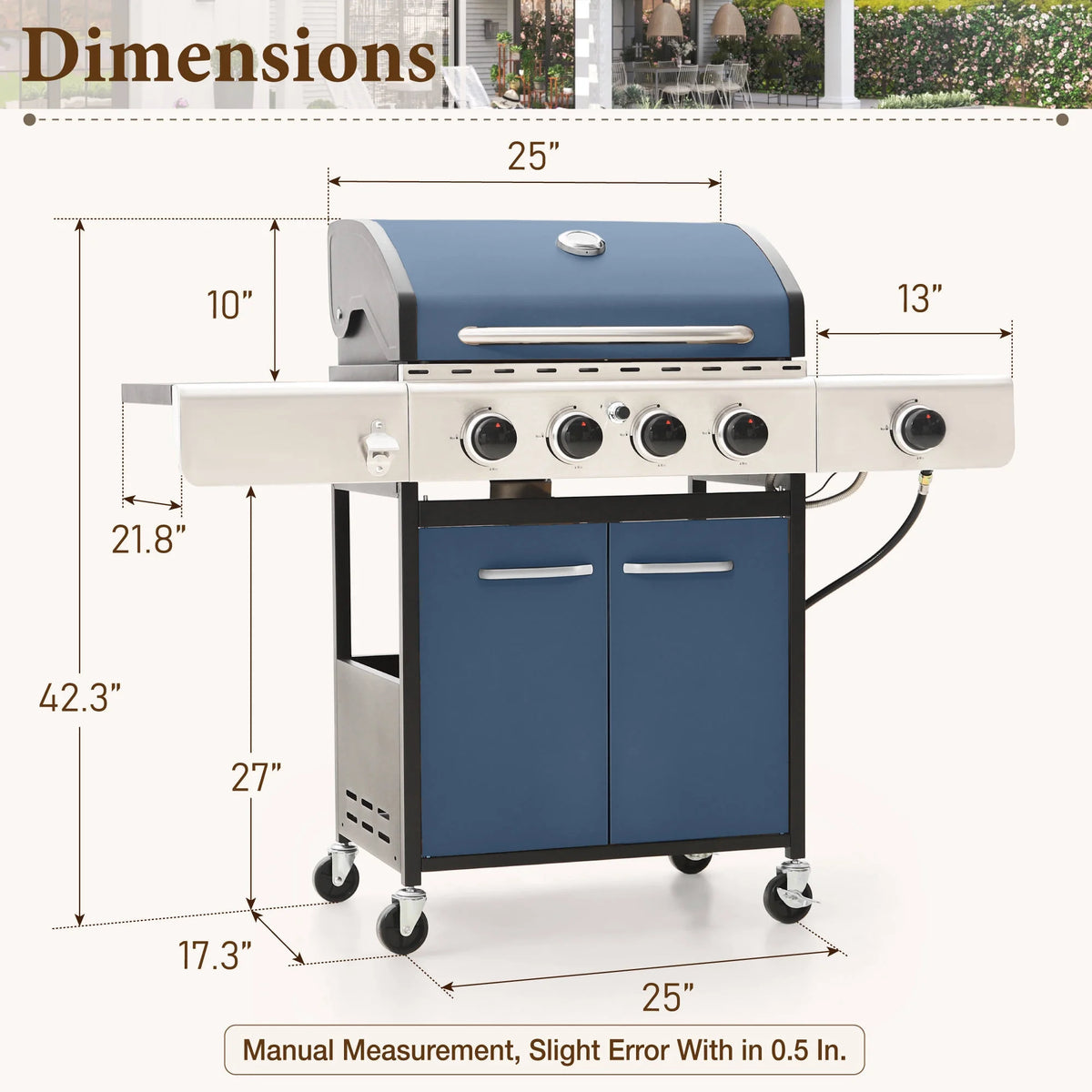 MF Studio 4 Burner Propane Gas Outdoor Grill with Side Burner Stainless Steel BBQ Grill