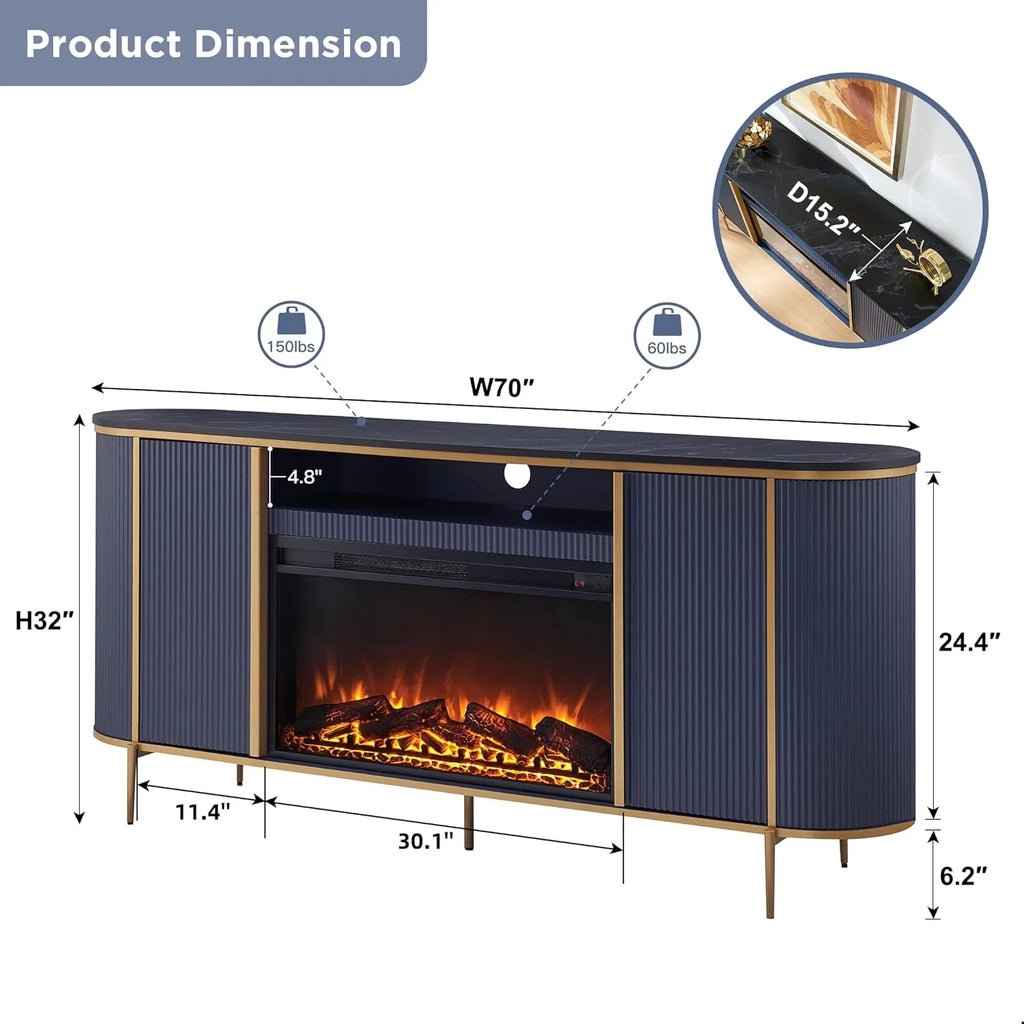 OKD Luxury Fireplace TV Stand for TVs Up to 80 inches, 70" Modern Fluted Entertainment Center with Electric Fireplace, Media Console TV Stand for Living Room,Natural Oak