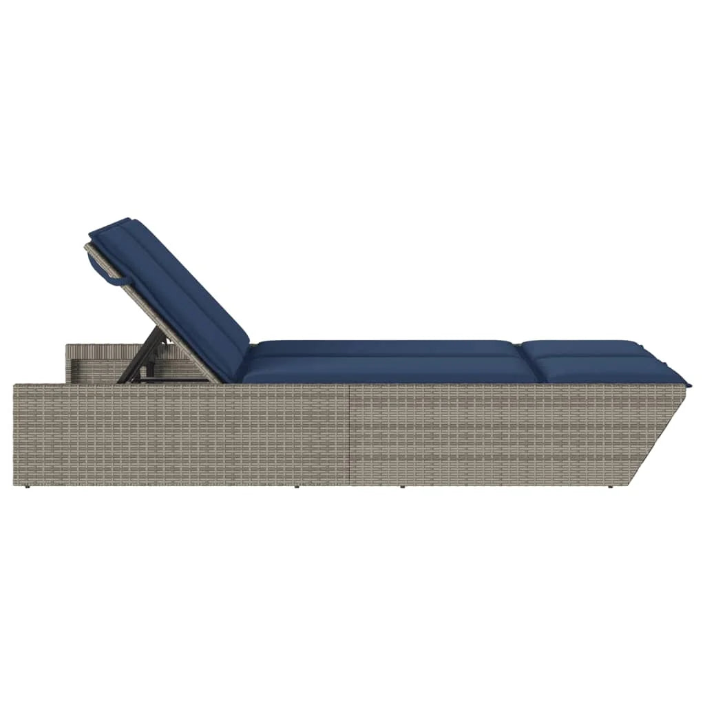 vidaXL Double Sun Lounger with Cushions Outdoor Poly Rattan Brown/Gray/Black